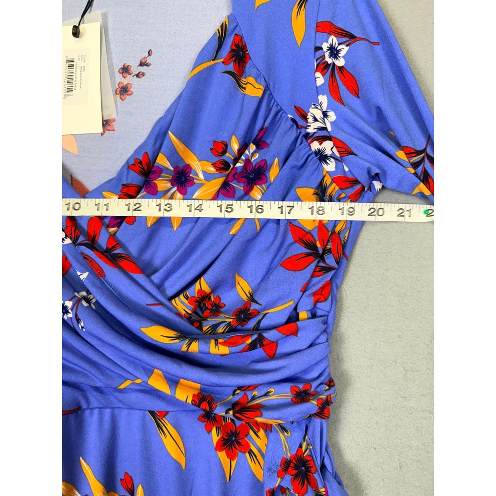 Sweetheart Faux Wrap Jersey Dress Malibu Ultramarine Floral 1L Coquette Dopamine - Picture 3 of 9